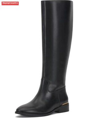 Women's Leather Knee High Riding Boots Almond Toe Flat Equestrian